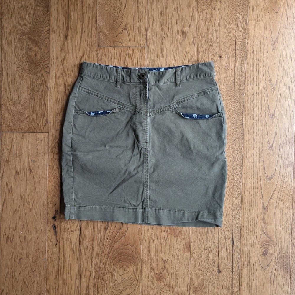 Brooks Brothers Utility Skirt Olive Green Cotton Stretch Sz 0 Army‎ Military Y2K